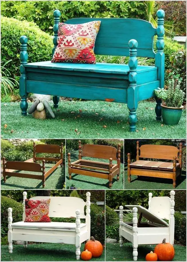 Convert old bed into garden bench