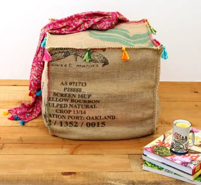 Coffee bag burlap ottoman