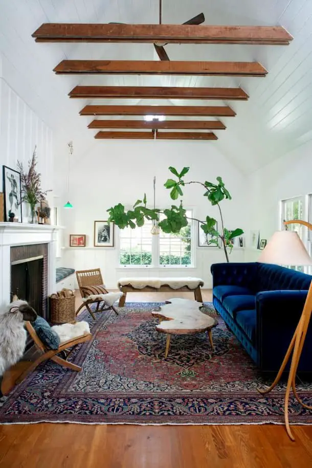 Rustic blue couch living room