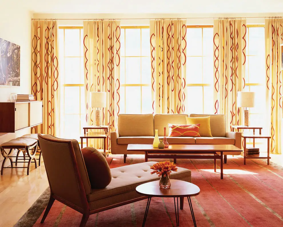 Yellow curtains in modern living room