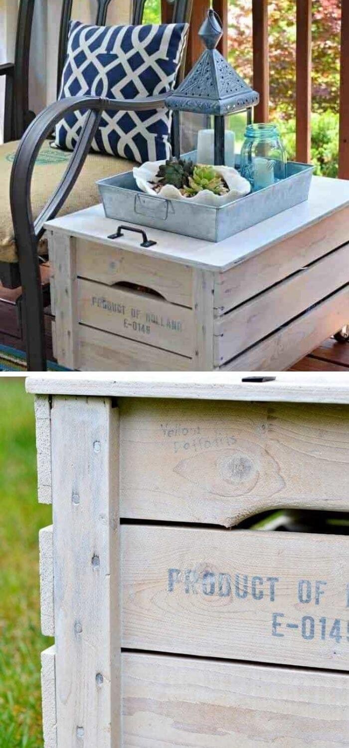 Repurposed crate side table