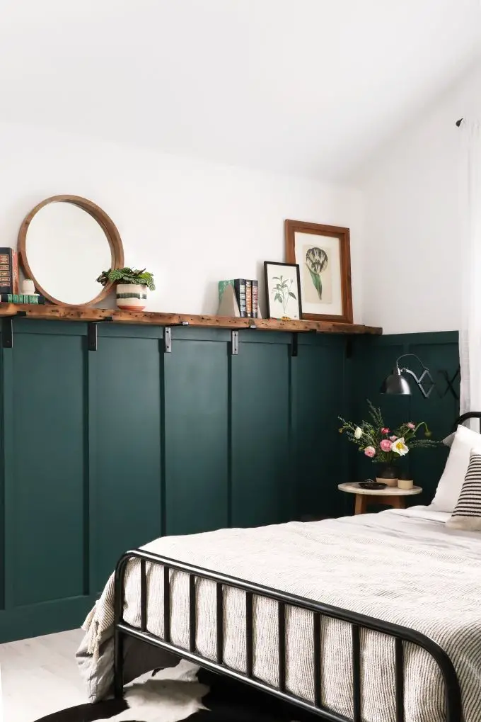 Half wall paneling ideas with shelf.